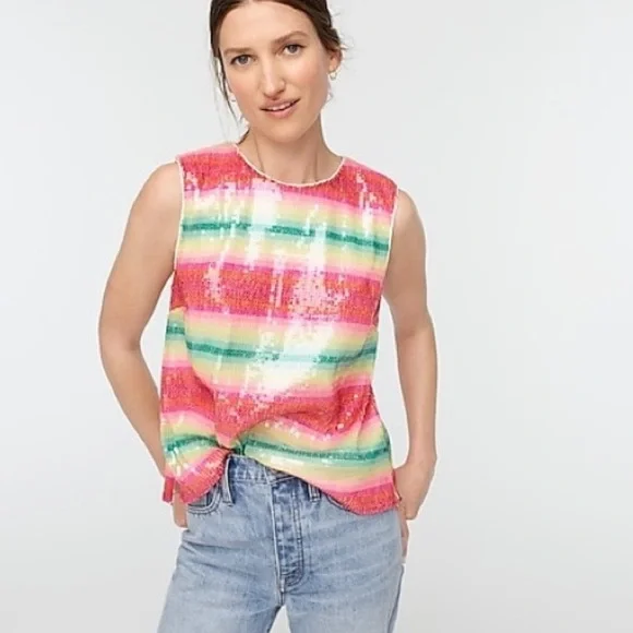 J. Crew Sequin Stripe Tank Top Size Small - Picture 6 of 11